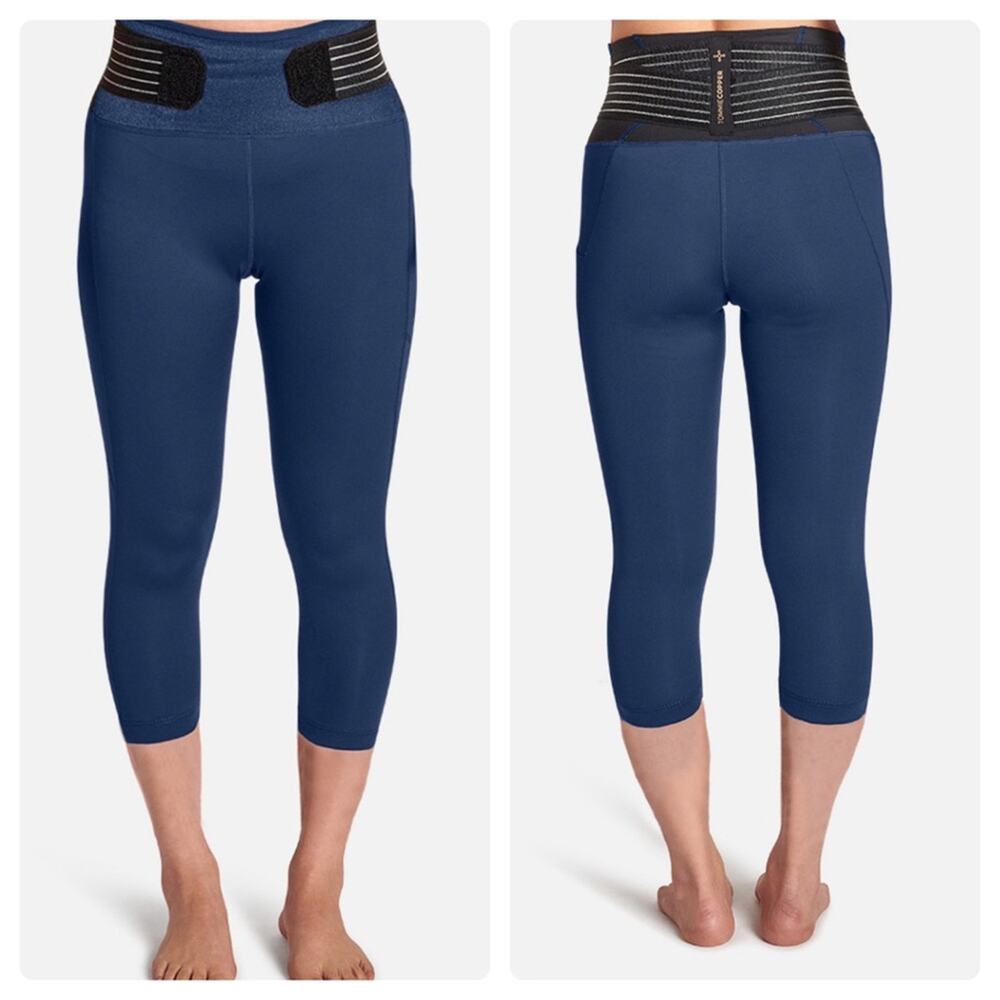 Tommie Copper Lower Back Support Leggings with Adjustable Straps Navy Large New